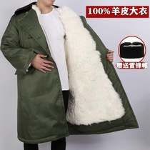 Sheepskin army cotton coat male fur integrated winter long northeast old sheep leather jacket thickened warm wool cotton jacket