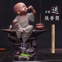 Creative purple sand monk Sha Mi ornaments ceramic back incense burner large sink Tower incense line aromatherapy tea ceremony Incense Road