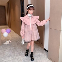 Girls dress childrens spring and autumn dress new mesh skirt stitching windbreaker Korean version of middle-aged girl coat