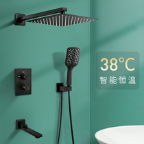 Black in-wall concealed full copper shower set thermostatic home toilet embedded shower ceiling hidden hidden hidden