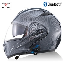 VIRTUE electric motorcycle Bluetooth helmet male unveiling helmet double lens full helmet running helmet carbon fiber pattern