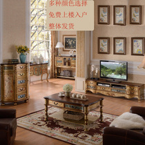 Original design American boutique solid wood living room side a few old villa TV cabinet hollow coffee table hotel B & B