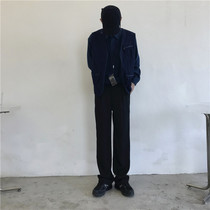 2021 autumn and winter falling feeling hanging Korean black loose straight tube elastic waist wide legs casual trousers trousers men and women