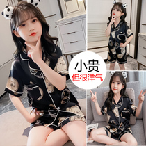 Childrens pajamas Summer thin little girl short-sleeved air conditioning suit Middle and large childrens suit Summer girls ice silk home clothes
