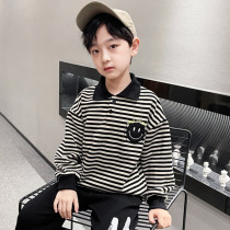 Boys polo shirt autumn 2021 new childrens spring and autumn stripes long sleeve T-shirt Tong children lapel Korean top T