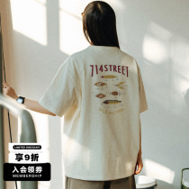 714street summer T-shirt men in tide of retro loose letter printing casual tops short sleeve shirts