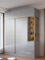 Nordic sliding door wardrobe home bedroom combination cabinet simple modern small apartment light luxury with top Cabinet big wardrobe