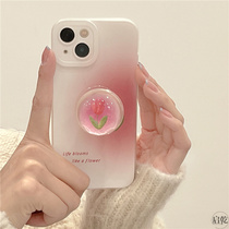 Gradient pink flower bracket iphone13 mobile phone shell suitable for apple 13promax tulip 12 11 small crowdsourced senior sensation xr xsmax Japan-Japan goddess girl heart woman