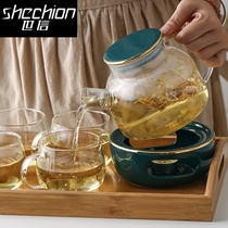 Nordic ceramic flower teapot set heat-resistant glass candle heated afternoon tea scented tea fruit teapot flower tea set