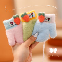Childrens gloves winter warm even finger infants 0-2 years old 1 boy and girl cute baby plus velvet thick hanging neck
