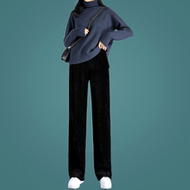 (Shining long thin high) chenille corduroy wide leg pants spring and autumn winter high waist 2021 New straight trousers
