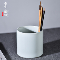 Into the phase bright moon pen container ceramic storage box brush pen round creative fashion simple stationery box retro Chinese style office student desktop large capacity study Four Treasures