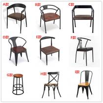 American Retro Solid Wood Iron Art Hotel Genuine Leather Milk Tea Shop Office Casual Dining Table And Chairs Making Old Cafe Circle Chairs