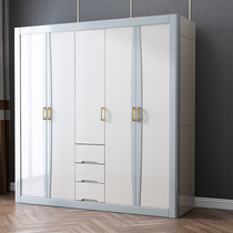 Light luxury walnut full wood wardrobe log modern simple open door large wardrobe home bedroom storage locker