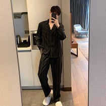 Mens pajamas spring and autumn long sleeves ice silk thin short sleeves couple set summer loungewear