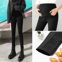 Pregnant women pants wear denim fashion spring and autumn trousers black small feet autumn and winter leggings plus velvet thickened