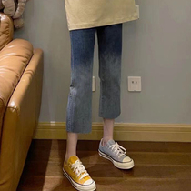 2021 Size Spring and Autumn New Stretch Jeans Female Fat Sister High Waist Slim Straight Pants Micro Fat mm Capri pants