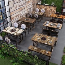 Hot pot table commercial table induction cooker integrated marble smoke-free restaurant commercial string table hot pot restaurant barbecue table and chairs
