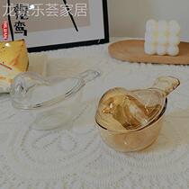 ins retro amber color small bird glass containing jar jewellery containing box home pendulum candy jar refreshment small box