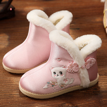 Embroidered shoes girls short boots cotton boots winter Chinese style ancient costumes old Beijing childrens Hanfu shoes