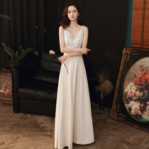 High-end evening dress skirt women 2021 new banquet temperament long suspender high-end texture niche light luxury dress