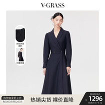 VGRASS Vignace temperament waist-grazing blue long sleeves blazer dress womens fall 2022 new model