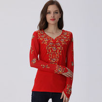 Xinjiang dance dress rehearsal for womens cashiered cashies and exercises The square dance with a drill embroidered long sleeve national wind blouse