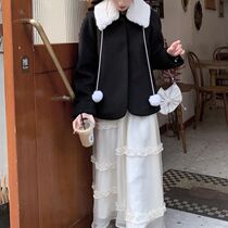 2022 spring new queen lace wood ear edge foreign style gauze a-line skirt solid color skirt long skirt
