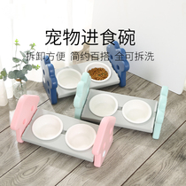 Cat bowl ceramic double bowl protection cervical spine high oblique mouth anti-knock stainless steel dog Basin Dog Bowl small dog supplies