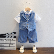 Boys suit Xia Xiaotong short-sleeved birthday dress baby British style costume set host childrens suit