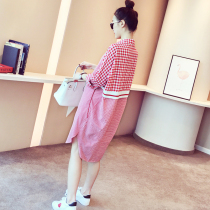 Maternity dress spring 2021 New Korean version of loose plaid shirt top long pregnant women dress tide