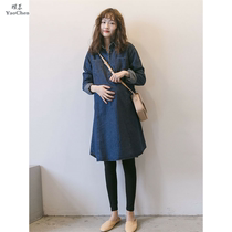  2021 Spring loaded with new mid-length pregnant woman Jeans Dress Loose Korean version Conspicuy Blouse blouse Shirt Tide