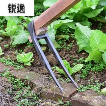  Household all-steel long handle two-tooth hoe dual-use digging wasteland vegetable cultivation land reclamation agricultural tools two-tooth agricultural rake