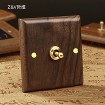 American black walnut solid wood retro switch panel brass lever antique personality creative art switch home