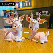 Baimao creative cute flower rhyme deer desktop decorations car ornaments girl heart hand model Tide play gift