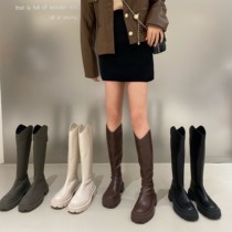 Cinsrtis long tube Knight boots women autumn and winter plus velvet in the middle tube card small man thick bottom no knee