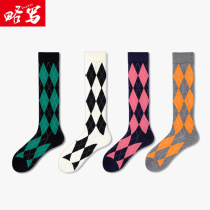 Diamond Plaid calf socks tide ins British style retro Korean Street high socks Japanese stockings autumn and winter