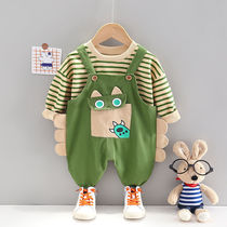 Baby spring clothes men and women 2022 new 1-2-3-4 years old spring and autumn straps two-piece baby clothes trendy style