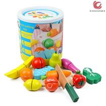 Wooden Velcro Colorful Childrens Development Toys Fruit and Vegetables Cut Barrel Cut Toys