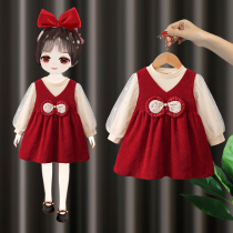 Girl dress spring and autumn Korean version of the little child fashionable foreign style princess skirt baby girl baby one-year dress skirt