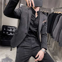 Summer Ruffian handsome striped small suit mens suit thin Korean slim casual suit jacket groom wedding dress