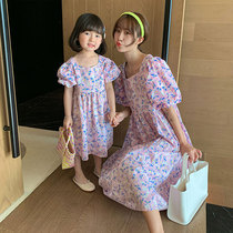  Parent-child dress mother-daughter summer pastoral floral skirt Summer western style dress Summer thin mother-daughter dress lady skirt