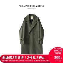 William Fox classic double-breasted windbreaker mens spring and autumn long loose Korean trend mens casual jacket