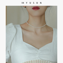 Natural fresh water small rice grain babody pearl fine neck chain lock bone necklace woman light and small crowdsourced retro temperament gift