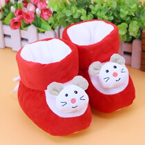 Newborn baby cotton shoes 0 autumn and winter non-slip soft bottom children plus velvet thick warm men and women baby toddler shoes 1 year old