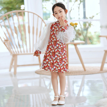 Girls cheongsam autumn new long sleeve print little girl retro Chinese dress children cheongsam dress autumn dress