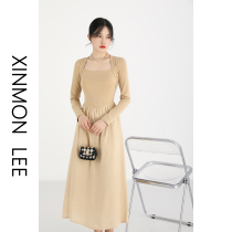 XinmonLee gentle wind French design sense early autumn waist dress temperament long tea break skirt