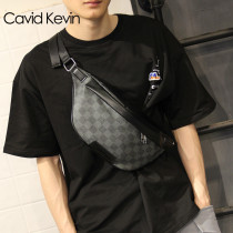Cavid Kevin European and American Mens Chest Bag Tide Card Personality Plaid Genuine Leather Diagonal Satchel Fashion Single Shoulder Bag