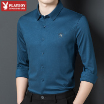Playboy 2021 new mens long sleeve shirt spring autumn trend casual middle-aged dad with wool shirt