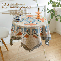 Chinese style national geometric cotton linen Morandi color lace tablecloth coffee table cloth high sense round tablecloth table cloth